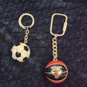 Vintage Chicago Bulls Mini Basketball Keychain with Soccer Ball Keychain